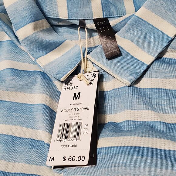 Adidas Two Color Stripe Polo Shirt Mens Medium Blue White Golf Outdoor Athletic - Picture 4 of 13